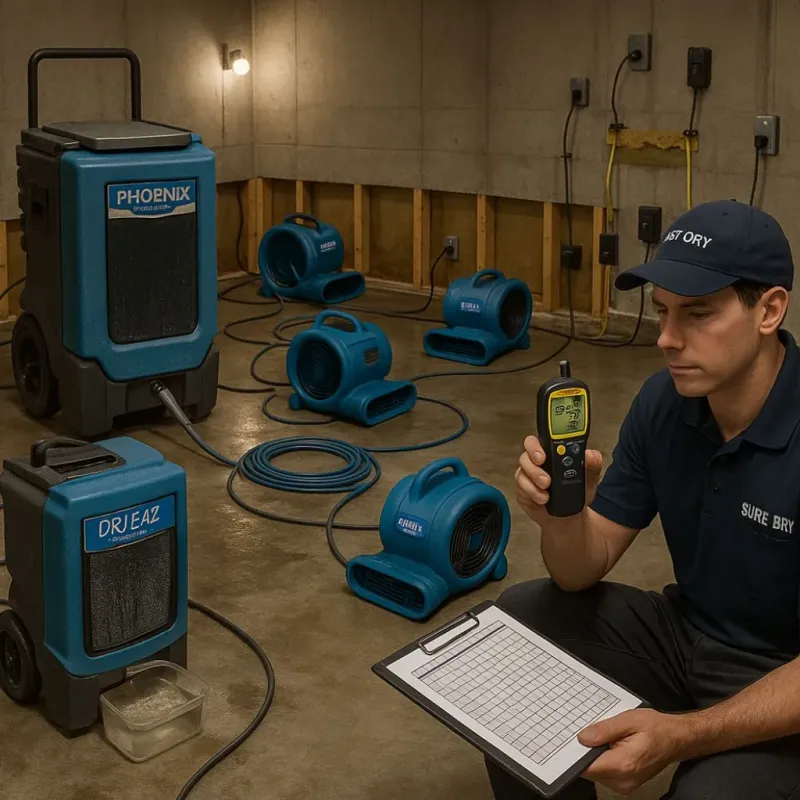Structural Drying and Dehumidification process in Prairie Creek, AR